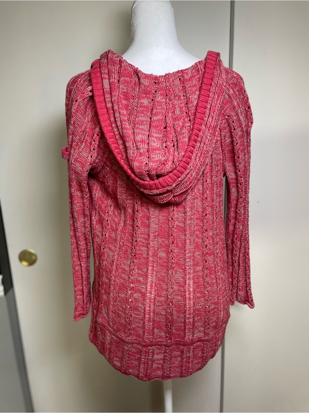 DKNY Coral Pink Hooded V-Neck Half-Zip Sweater - Picture 3 of 5